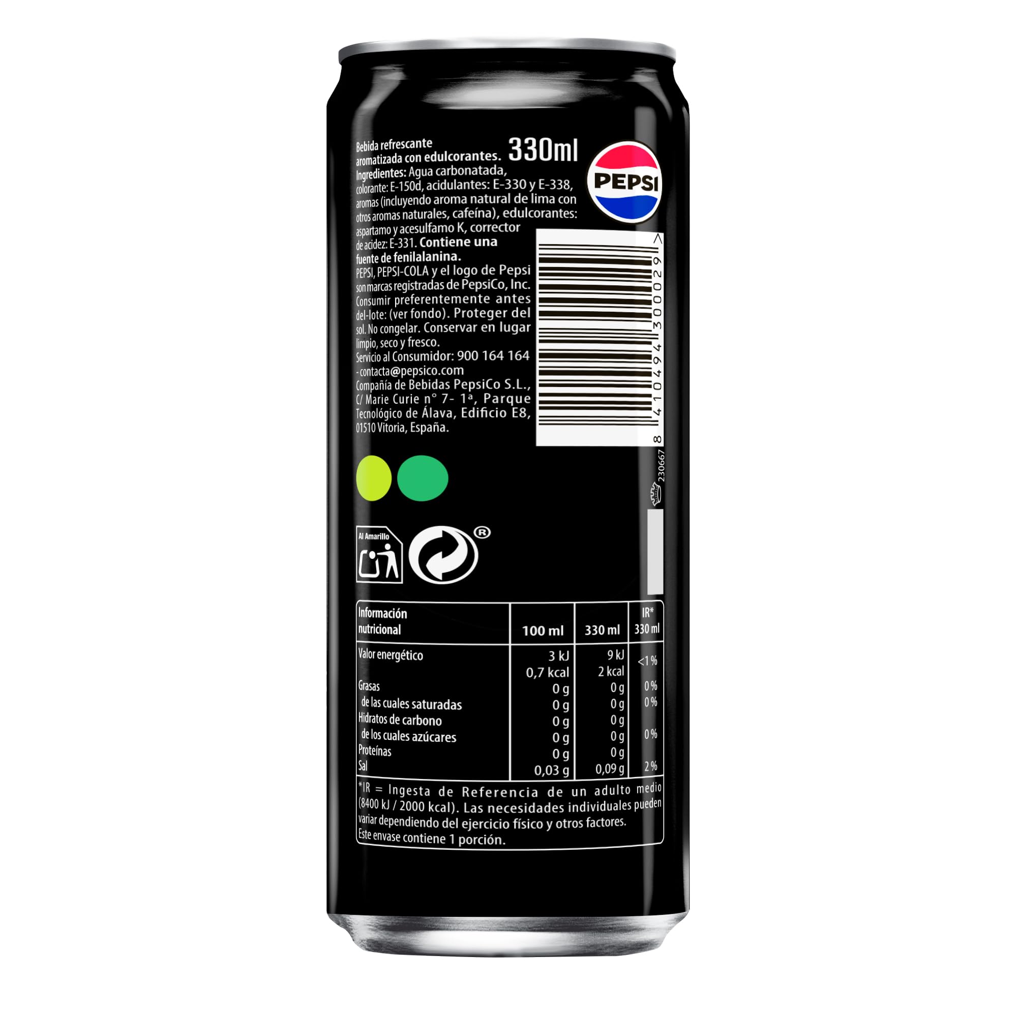 Pepsi Zero Lime, Zero Sugar, 330 ml – Packung mit 24 Dosen
