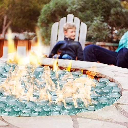 Miniatura 5 de HOMREST Rocas redondas de vidrio de fuego para exteriores de 10 libras, gotas redondas para hogueras, cuentas de vidrio templado reflectantes de 3/4