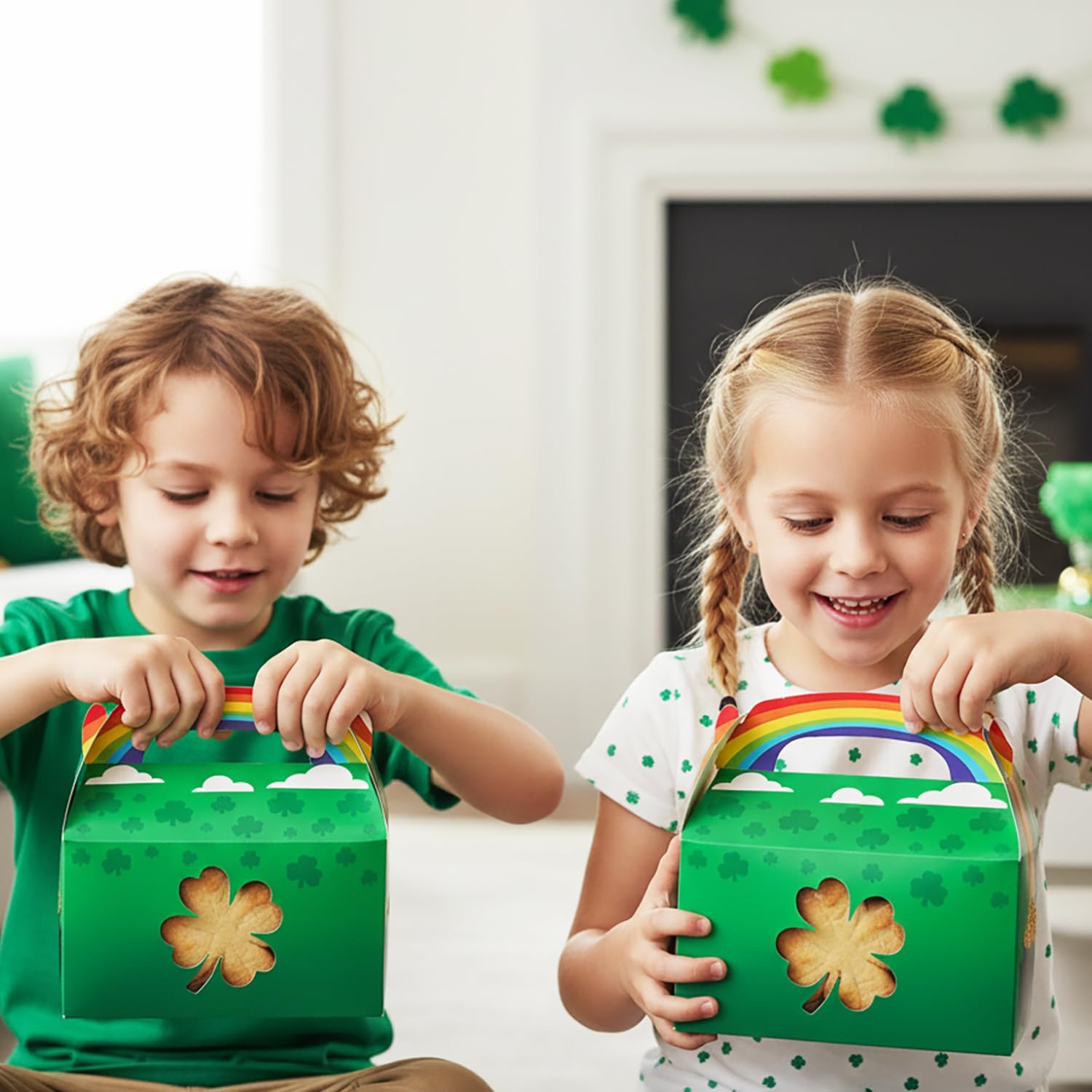 Fun Express 6 1/4" x 5 1/4" St. Patrick’s Day Multicolor Cardstock Favor Boxes - 12 Pc.