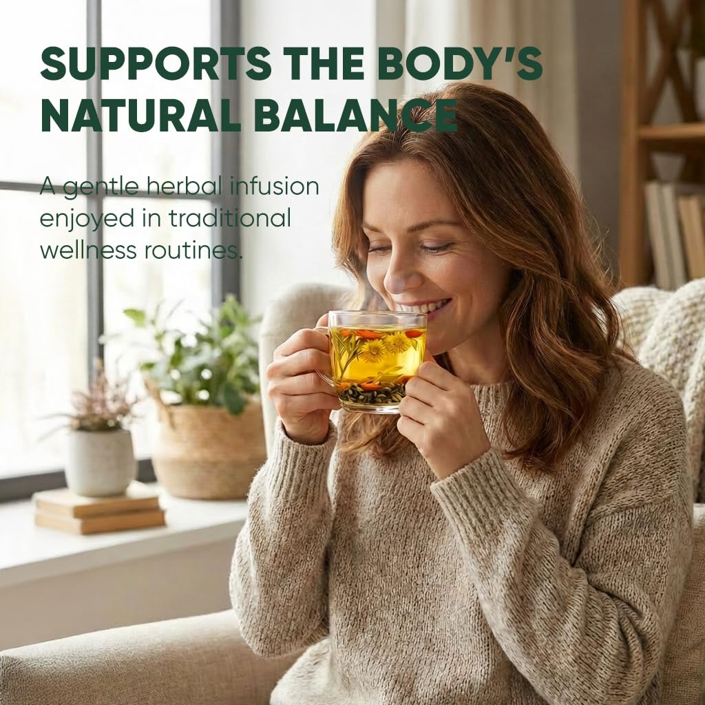 Liver & Kidney Detox Tea, Natural Herbal Blend with Dandelion Root, Goji Berry, Cassia Seed, Orange Peel & Chrysanthemum, Refreshing Daily Wellness Tea – 12 Servings