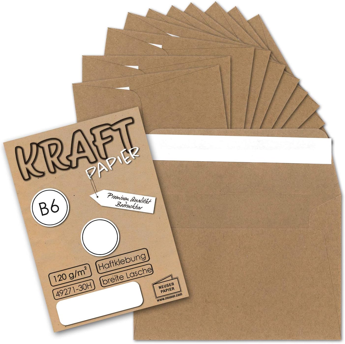 Neuser Ecological Kraft Paper Card and Envelope Set Sand Brown - 30 100 Umschläge 06 DIN B6-Umschläge-Haftklebung