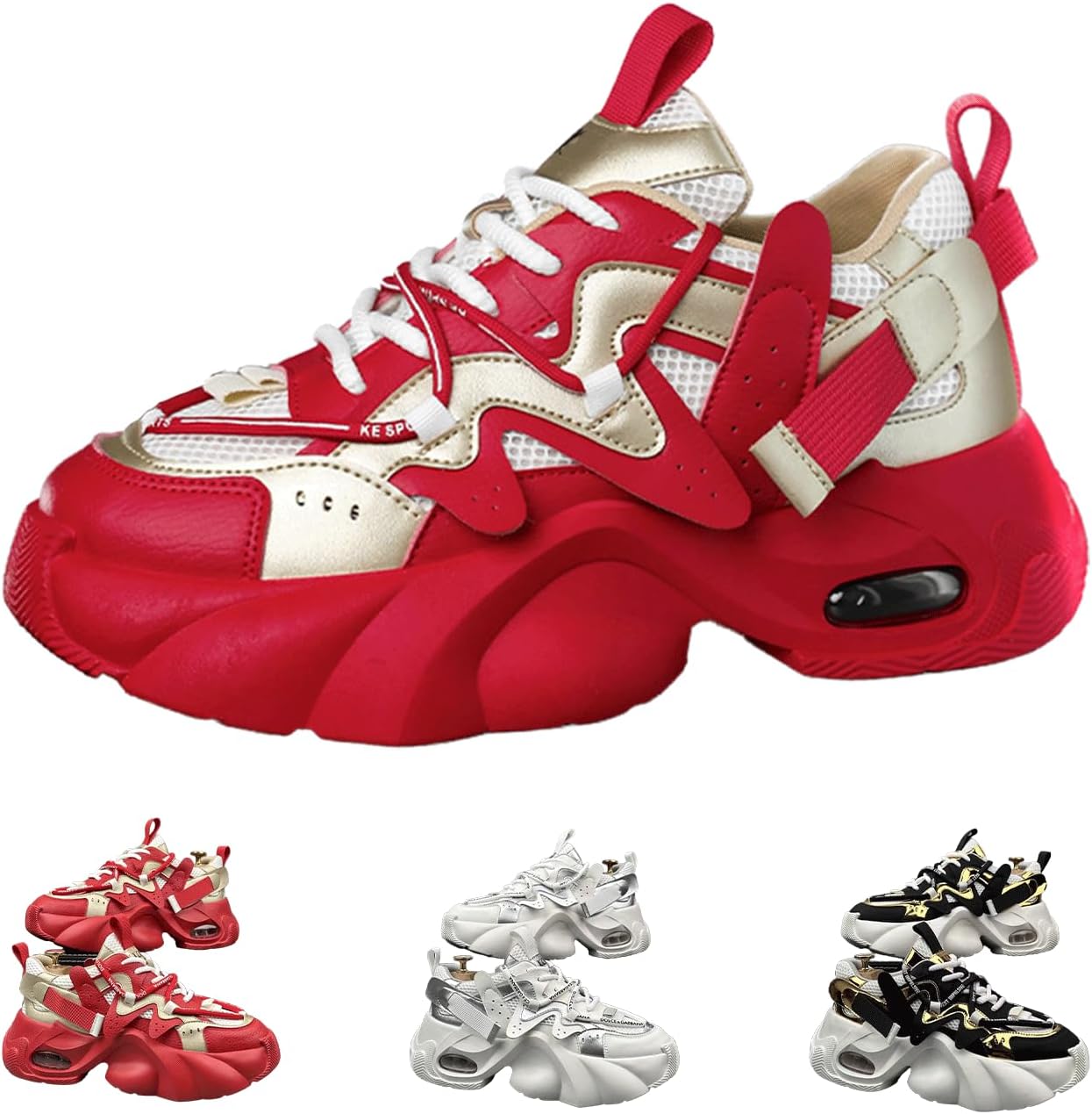 Women's Fashion Chunky Sneakers Dad Shoes Breathable Mesh Lace-up Walking Sneakers with Height Increasing Non-Slip