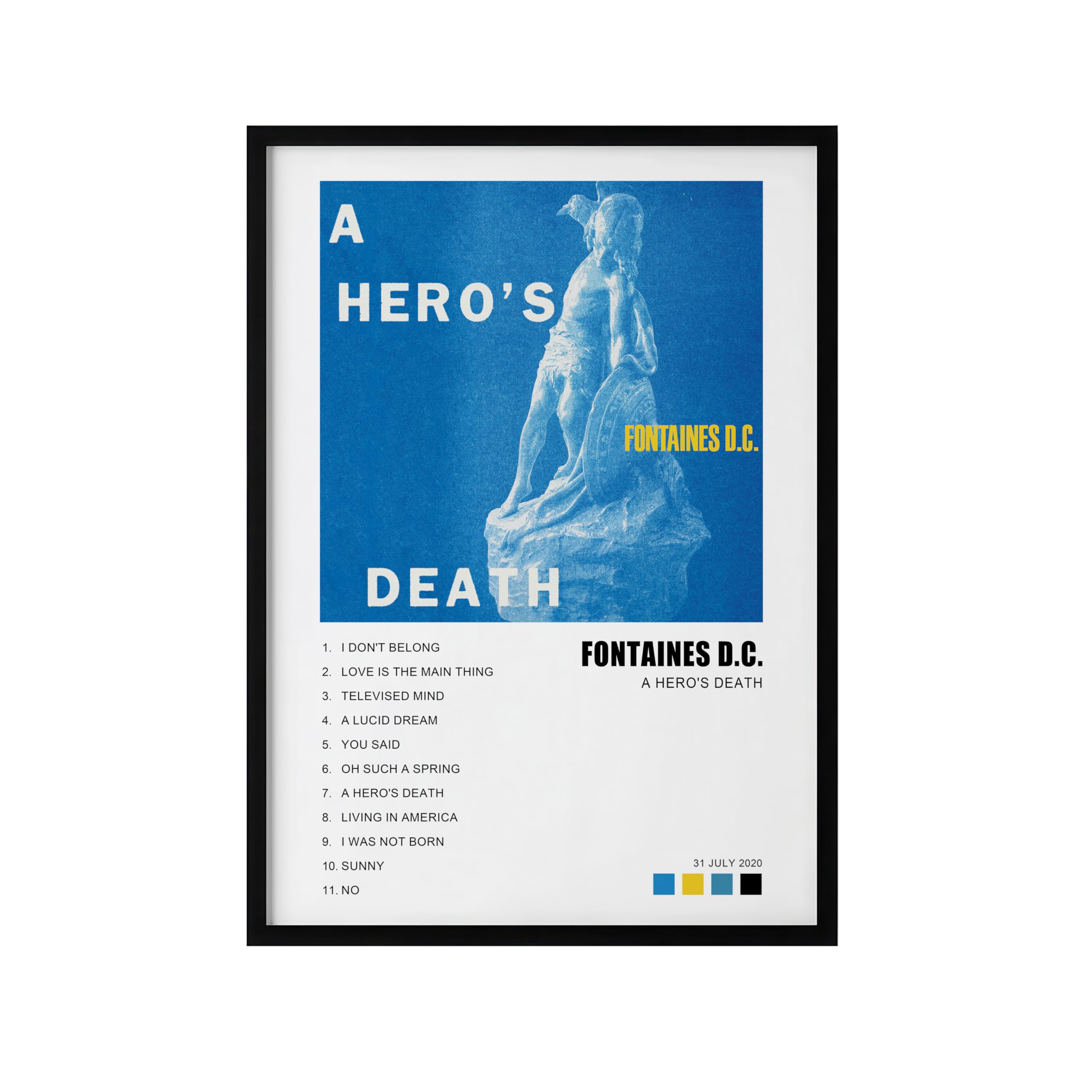 LISA MARIE DESIGNS Fontaines D.C. Album Poster – A Hero’s Death/Skinty Fia/Romance | Music Album Wall Art Print | A4 & A3 | Framed or Unframed (A4 Framed Black (210x297mm), Framed, A Hero's Death)