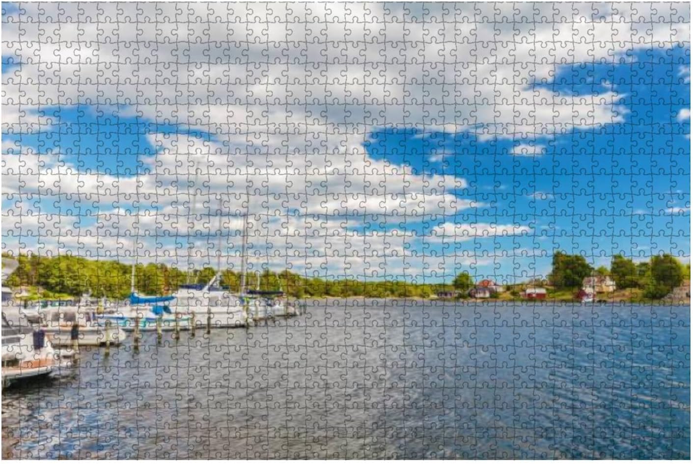 Recreational boats front a small swedish island old wooden houses 1000 Pieces Wooden Jigsaw Puzzles for Adults Decompression DIY Children Educational Puzzles Creative Games Toys Gift Home Decor
