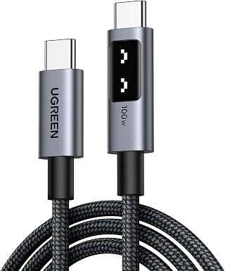 UGREEN Uno Cabo USB-C para USB-C Turbo 100W 2M com Tela | Tipo C PD 3.0 Nylon Trançado, Compatível com iPhone 15/16/17, M4 MacBook Pro/Air, iPad