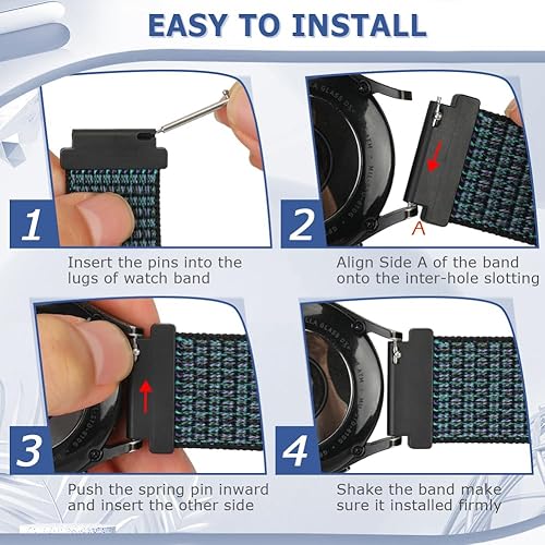 Miniatura 9 de AVOD Correas deportivas de nailon de liberación rápida de 0.709 in compatibles con Garmin Venu 2SVivoactive 4SVicomove 3SFossil para mujer Gen 6