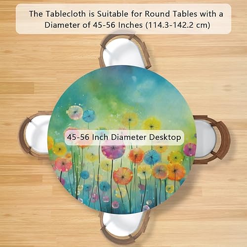 Vista 248 de Mantel redondo ajustable con borde elástico, mantel de hojas coloridas abstractas, impermeable, lavable, para mesas redondas, ideal para picnic