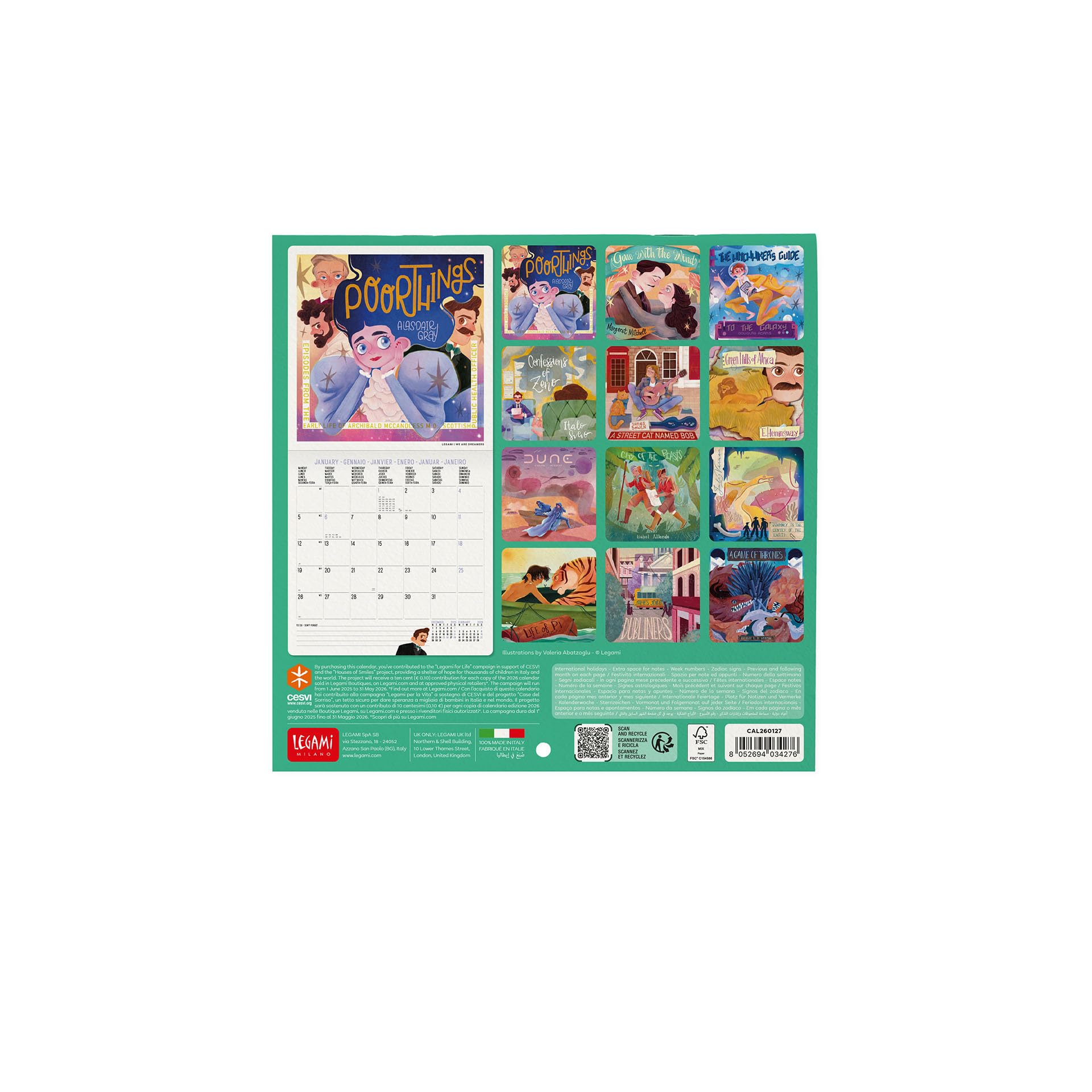Calendrier Mural 2026 « Cats » – 12 Mois Avec Photos Chats – Multilingue – 18x18 Cm – Legami