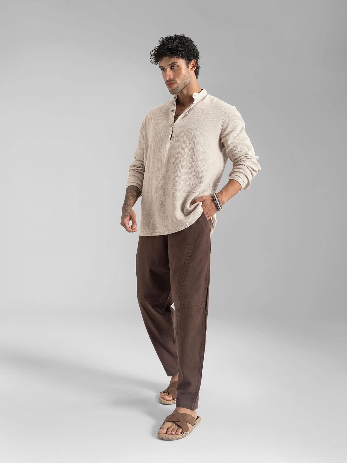 Men’s Cotton Beach Pants – Lightweight Casual Travel, Yoga, Summer – Drawstring Trousers