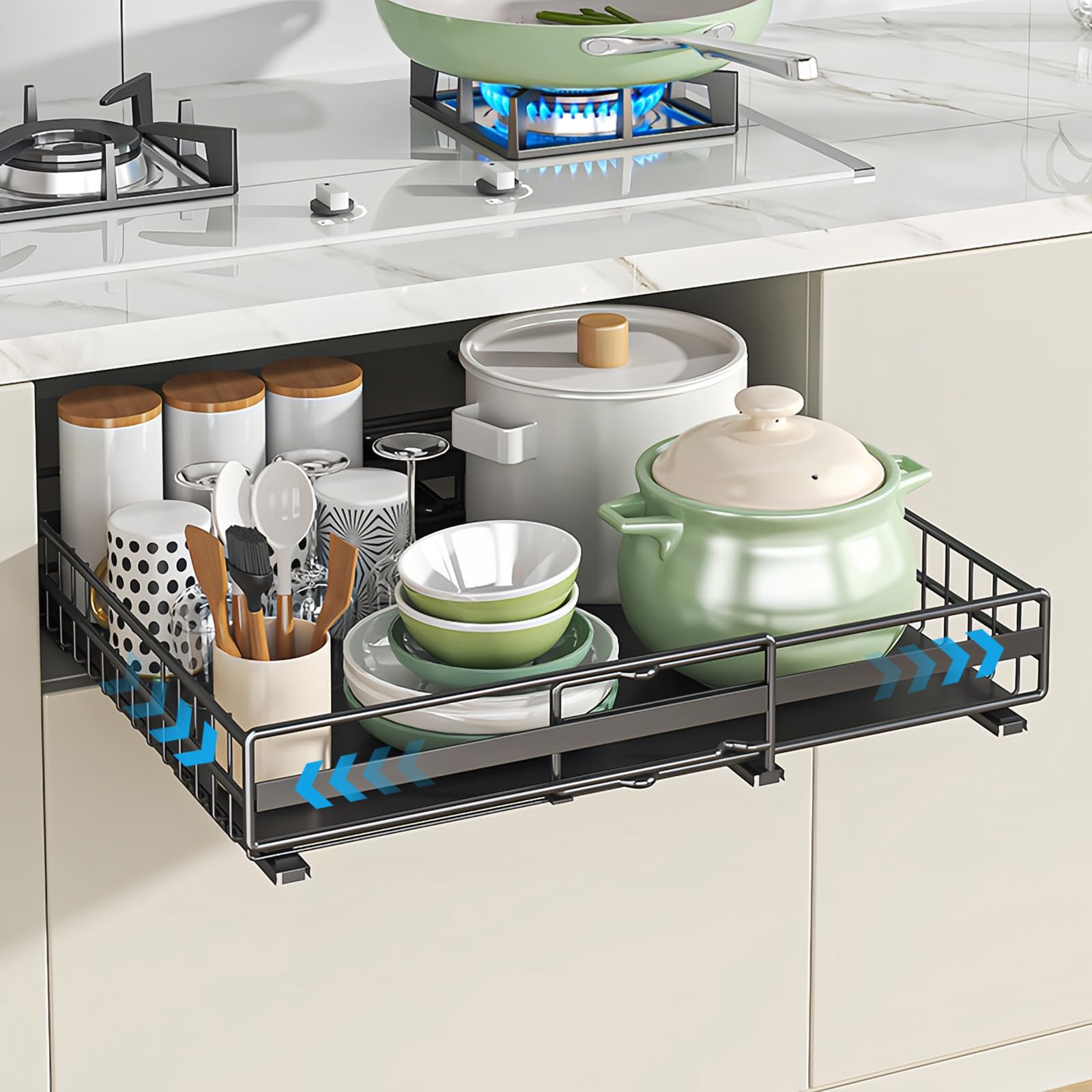 SeiriHelper Cassetto Telescopico Per Cucina - Inserti Retrofittabili Per Armadi, Regolabili 31-49 Cm, Bianco
