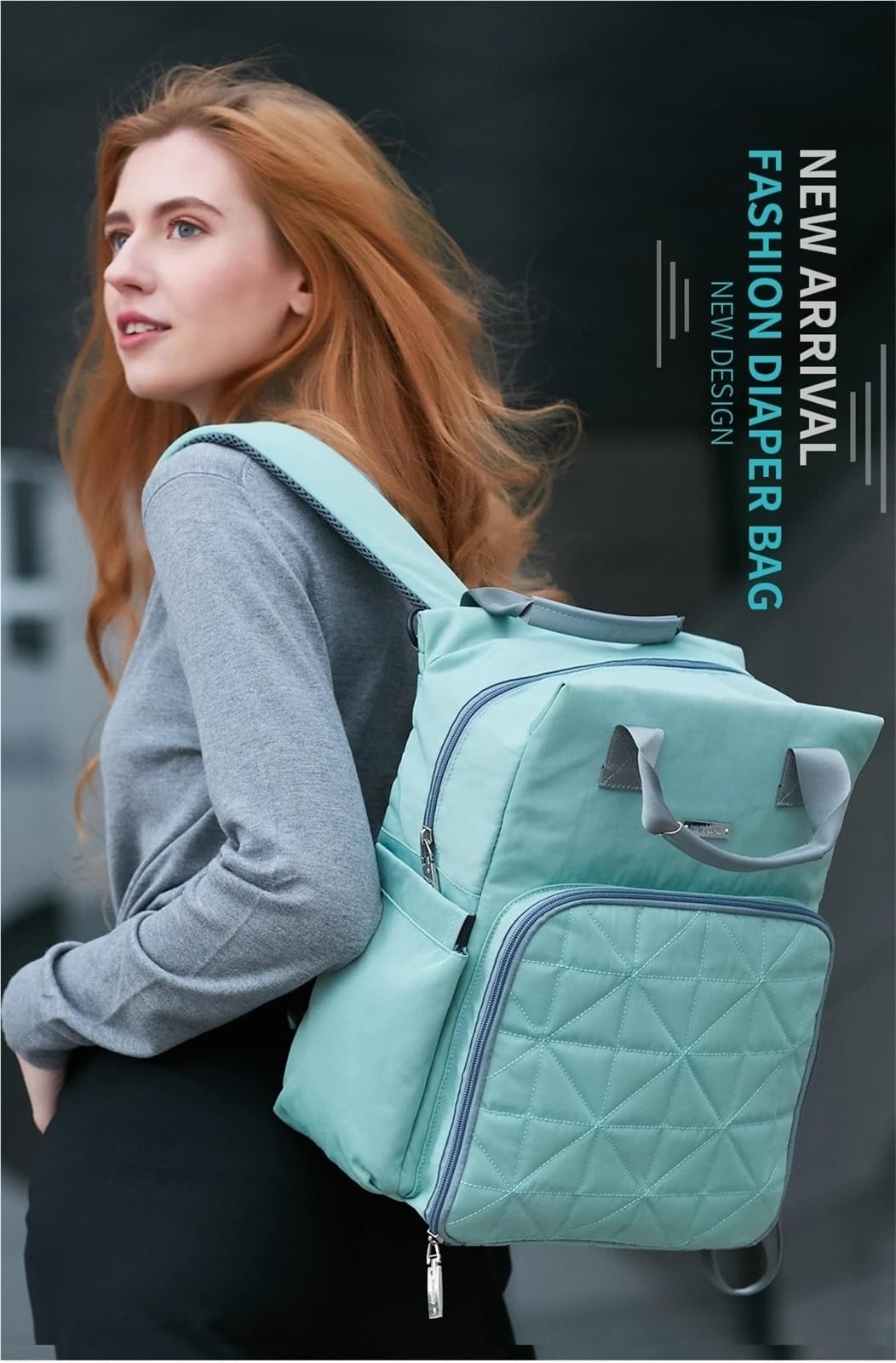 Zaino fasciatoio, elegante borsa da viaggio multifunzionale impermeabile for pannolini con, tracolla for passeggino, for vestiti bagnati, pratico regalo for neonati(Gray)