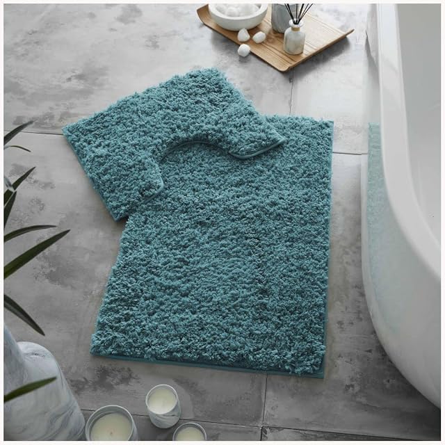 GC GAVENO CAVAILIA 2 Piece Bathroom Mat, Zero Twist Toilet Rugs, Highly Water Absorbent Bath Mat Non Slip, Teal, (50X80, 50X40)