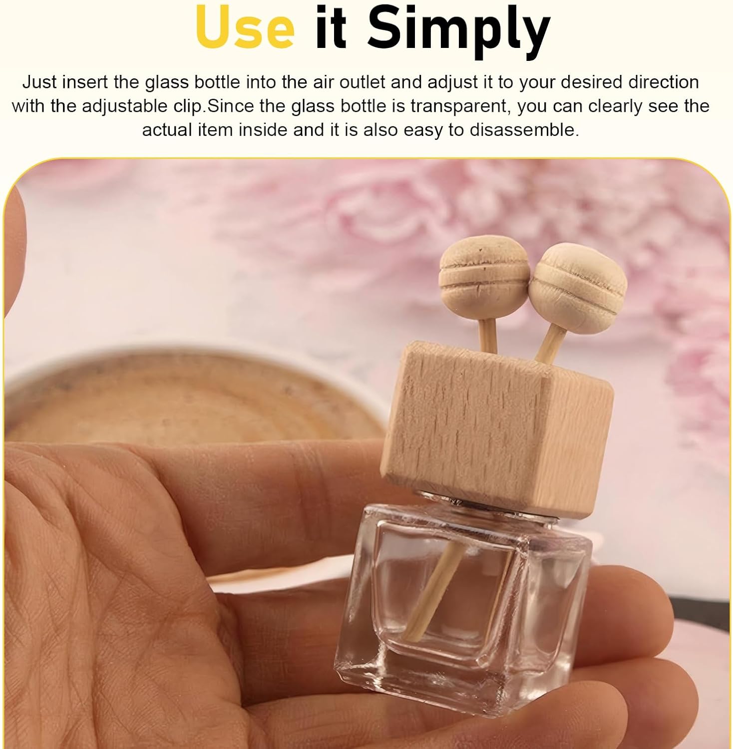 4 PCS Car Diffuser Bottles, Minimalist Quadrangular Vent Glass Bottle Diffuser, Refillable Interior Odor Removal Accessories, for Most Vehicles (Transparent)