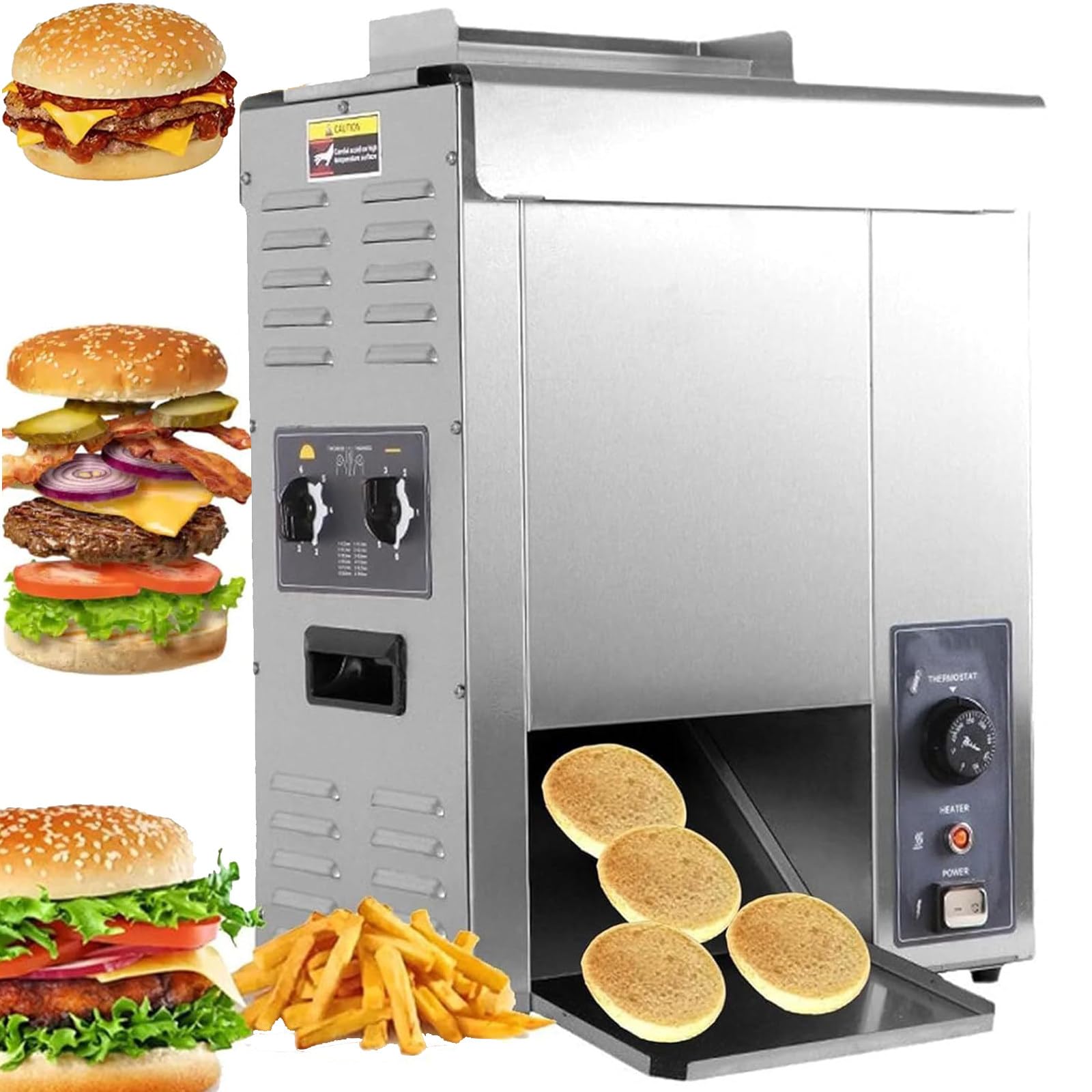 Tostadora de Pan de Hamburguesa Comercial, tostadora de Hamburguesas Vertical 2000 W, Grosor Inferior 12,2 a 20,6 mm, 50-300 ℃, para Bares, cantinas y restaurantes Comida rápida.