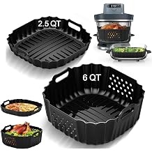 Air Fryer Accessories Silicone Liners for Ninja Crispi Pro AS101CY/AS101DG/AS101LG, Big Liner for 6 QT Glass Container & Small Liner for 2.5 QT Glass Container, 2 Pcs Reusable Non-Stick Accessories