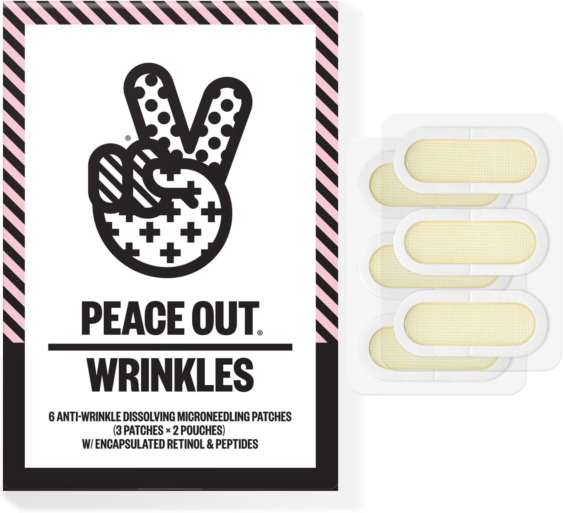 PEACE OUT Microneedling Wrinkle Patches for Face with Retinol, Peptides, Vitamin C, Helps Firm Skin & Smooth Smile Lines, Crow's Feet, Forehead Wrinkles (6 count)