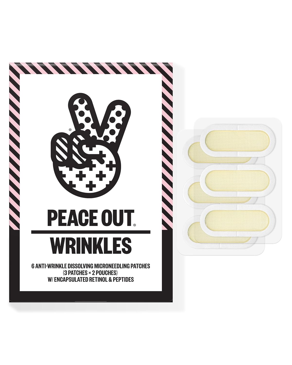 PEACE OUT Microneedling Wrinkle Patches for Face with Retinol, Peptides, Vitamin C, Helps Firm Skin & Smooth Smile Lines, Crow's Feet, Forehead Wrinkles (6 count)