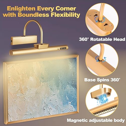 Miniatura 6 de Luz de imagen inalámbrica regulable con controlador y temporizador, lámpara de pared recargable de 5000 mAh para fotos de pared, galería, obras de