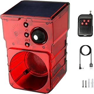 Motion Detection Alarm for Home Safety, Solar-Powered with Siren/Dog Bark Sounds, Remote Control and Weather Resistant