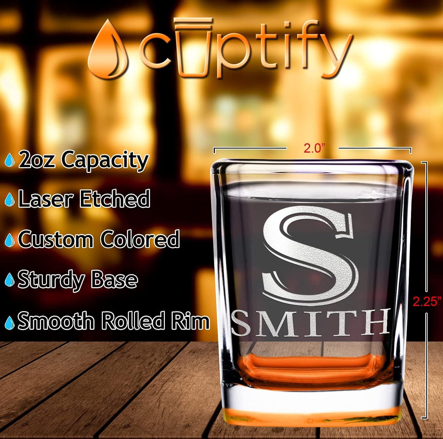 Personalized Square Shot Glasses Set of 10 Orange Bottom 2oz Engraved Initial and Name Custom Gifts, Weddings, Birthdays, Party, Event, Decorations