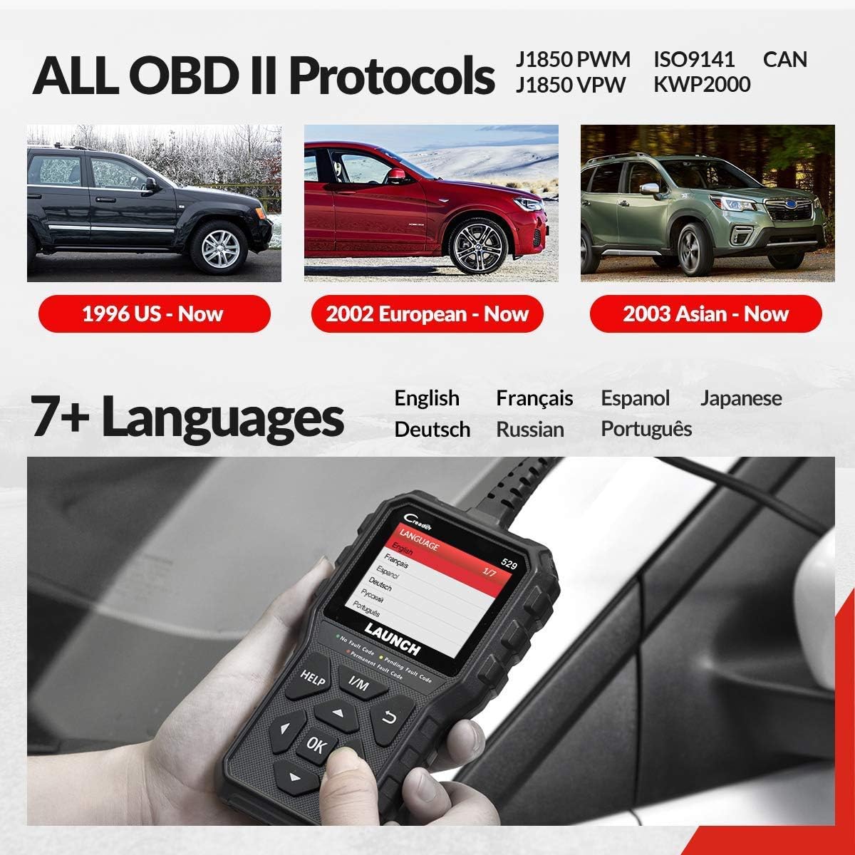 LAUNCH OBD2 Scanner CR529, 2022 Newest Enhanced Universal Car Code Reader Auto Diagnostic Scan Tool with Full OBDII Functions DTC Lookup Check Engine Light for All OBDII Car After 1996 : Automotive
