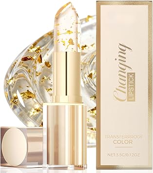 Colour Changing Lipstick PH Adjusting Lipstick, Temperature Sensitive Lip Balm with Gold Foil, Transfer Proof & Hydrating, Long Lasting Moisturizing Glossy Shine for All Skin Tones Women