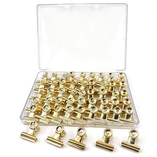 50 Pcs Metal Bulldog Clips, Gold Bull Binder,Mini Metal Paper Clips 0.87 in Hinge Clips Small for Tags Bags, Food Bags,Pictures Photos,Art Work,Office and Home Kitchen,Price Tag (Gold 22mm)