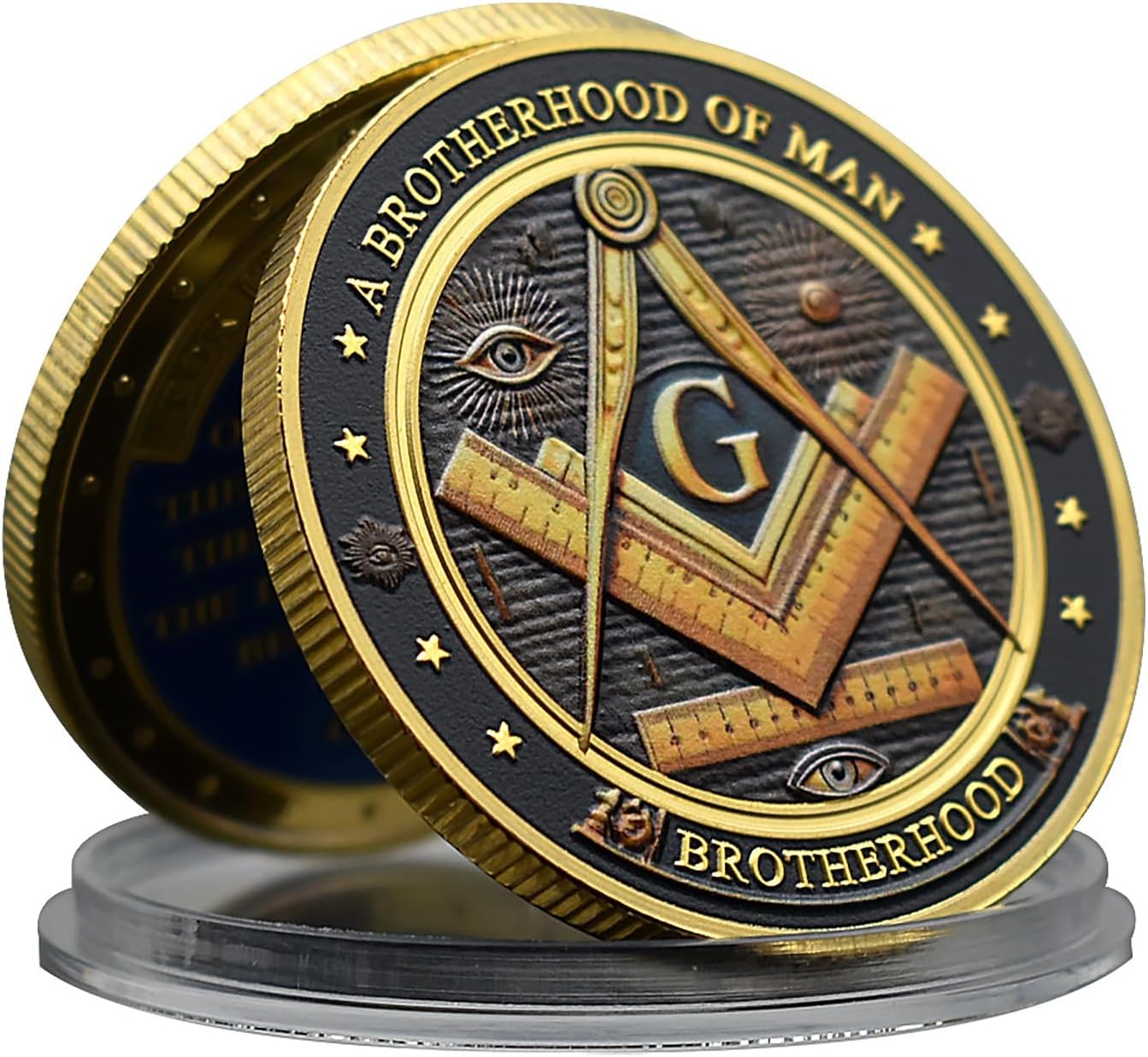 Freemasonry Challenge Coin - Brotherhood of Man, Faith Hope Charity, King Solomon Design, 1.57 Inch Coin for Masonic Gifts and Symbolic Meaning