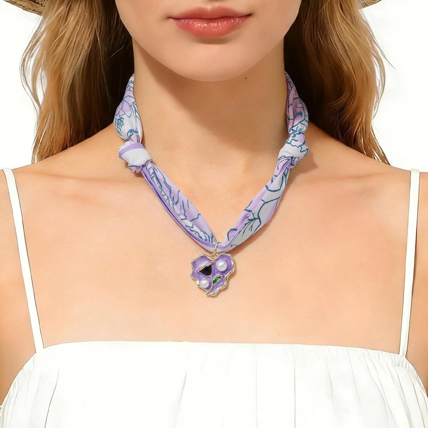 Scarf Necklace for Women Bandana Necklace with Gold Plated Pendant Heart,Cross,Moon, Fashion Jewelry Gifts - Image 3