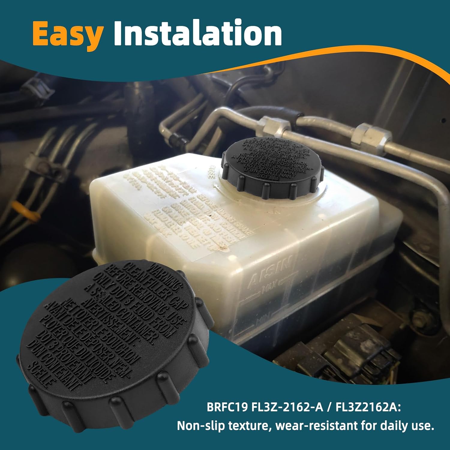 Brake Fluid Reservoir Cap for Mazda Ford Lincoln, Fits CX-5 CX-9 CX-3 Mazda 3 6 MX-5 Miata F-150 F-250 F-350 E150 E250 Expedition Navigator, Replaces BRFC19 FL3Z2162A F88Z2162AA BRFC-2 BRFC-3 BRFC-22