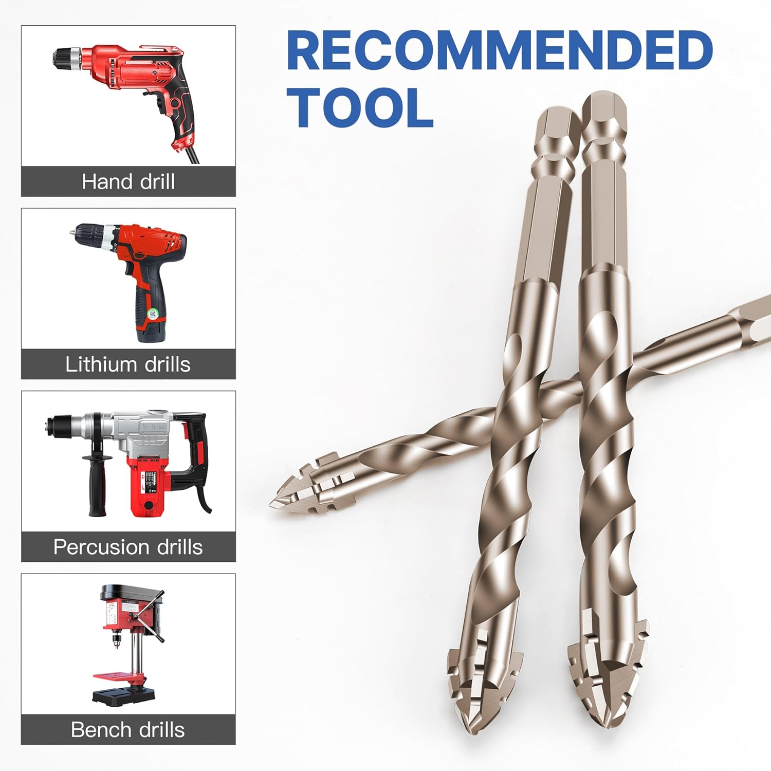 HUHAO 4 Count Four Edged Serrated Eccentric Drill Bit Set,New Four-Flute Sawtooth Eccentric Drill Bit, for Stone, Glass, Concrete, Wood, Brick, Metal,6+8+10+12 mm