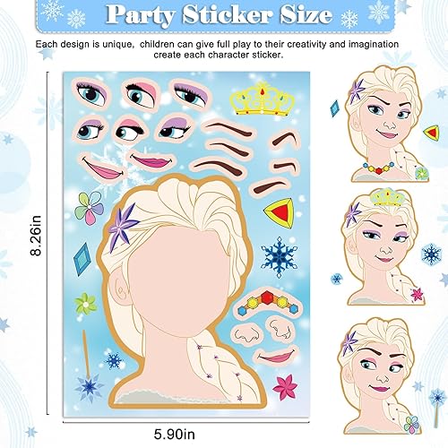 Miniatura 2 de 36 calcomanías para recuerdos de fiesta de Frozen, haz tus propias calcomanías para niños, haz una cara, suministros de fiesta de cumpleaños de
