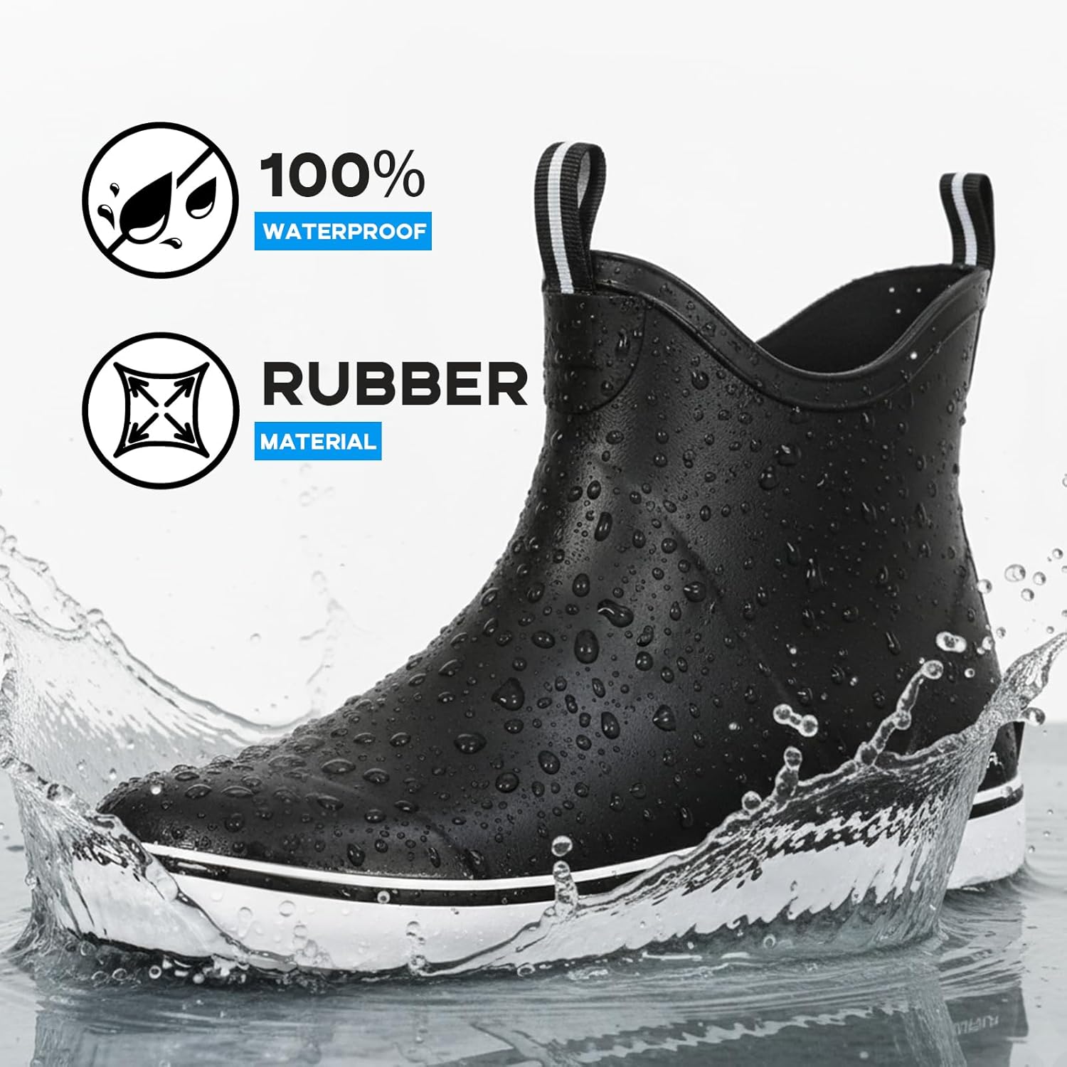 Furuian Men's Deck Boots Waterproof Ankle Rain Boots Outdoor Rubber Fishing Boots for Boating Sailing Anti-Slip Work Booties Garden Boots for Men