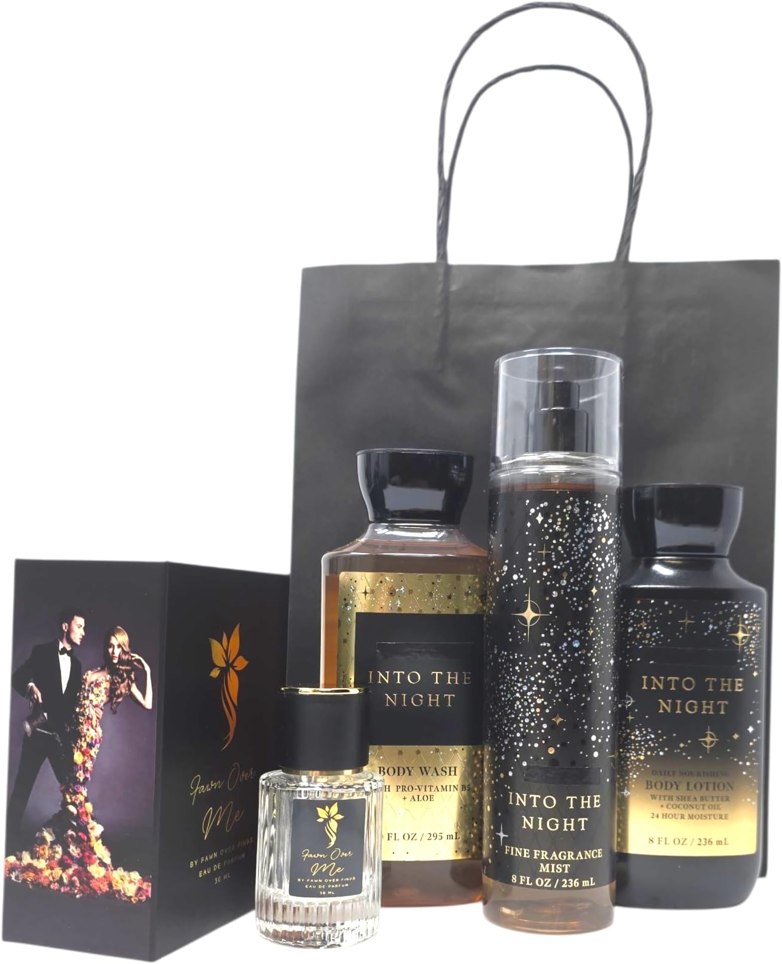 Bath and Body Into The Night Trio Gift Set with Fawn Over Me Perfume and Gift Bag