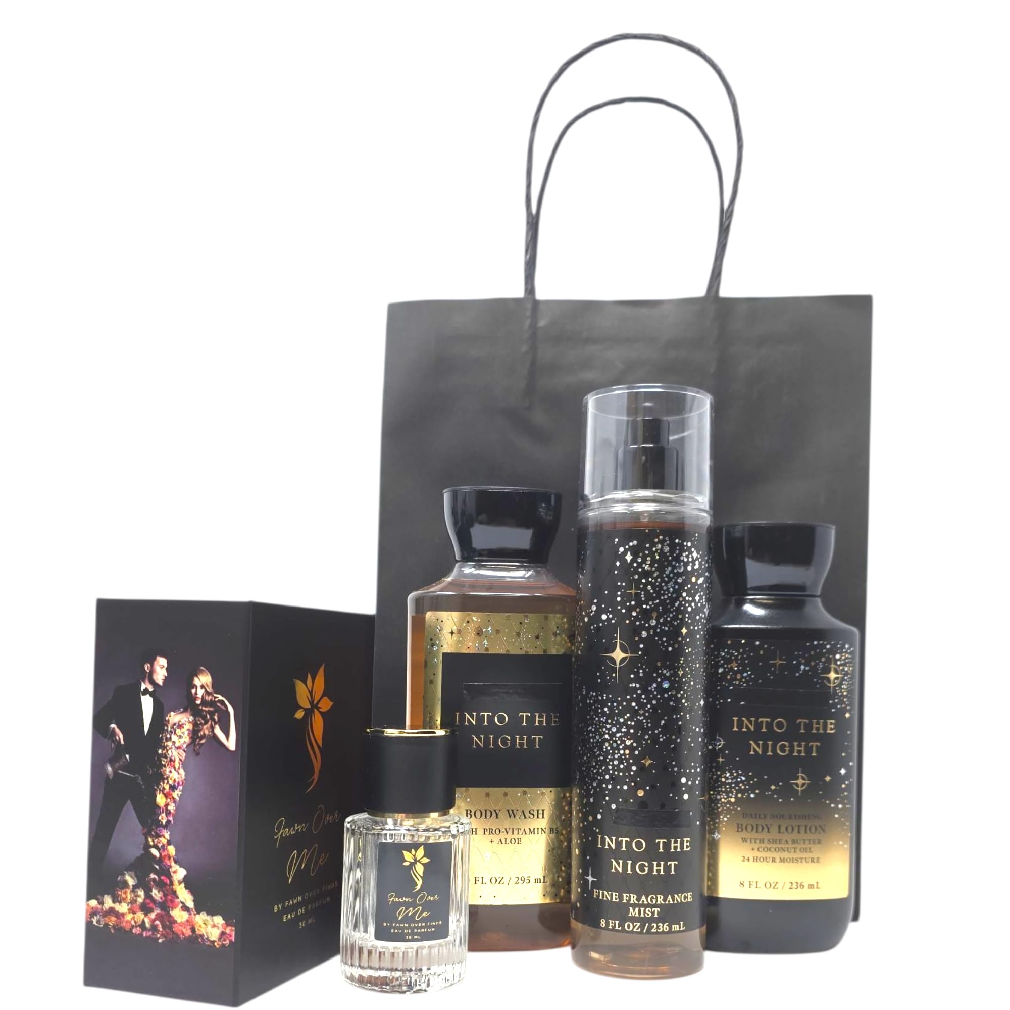 Bath and Body Into The Night Trio Gift Set with Fawn Over Me Perfume and Gift Bag