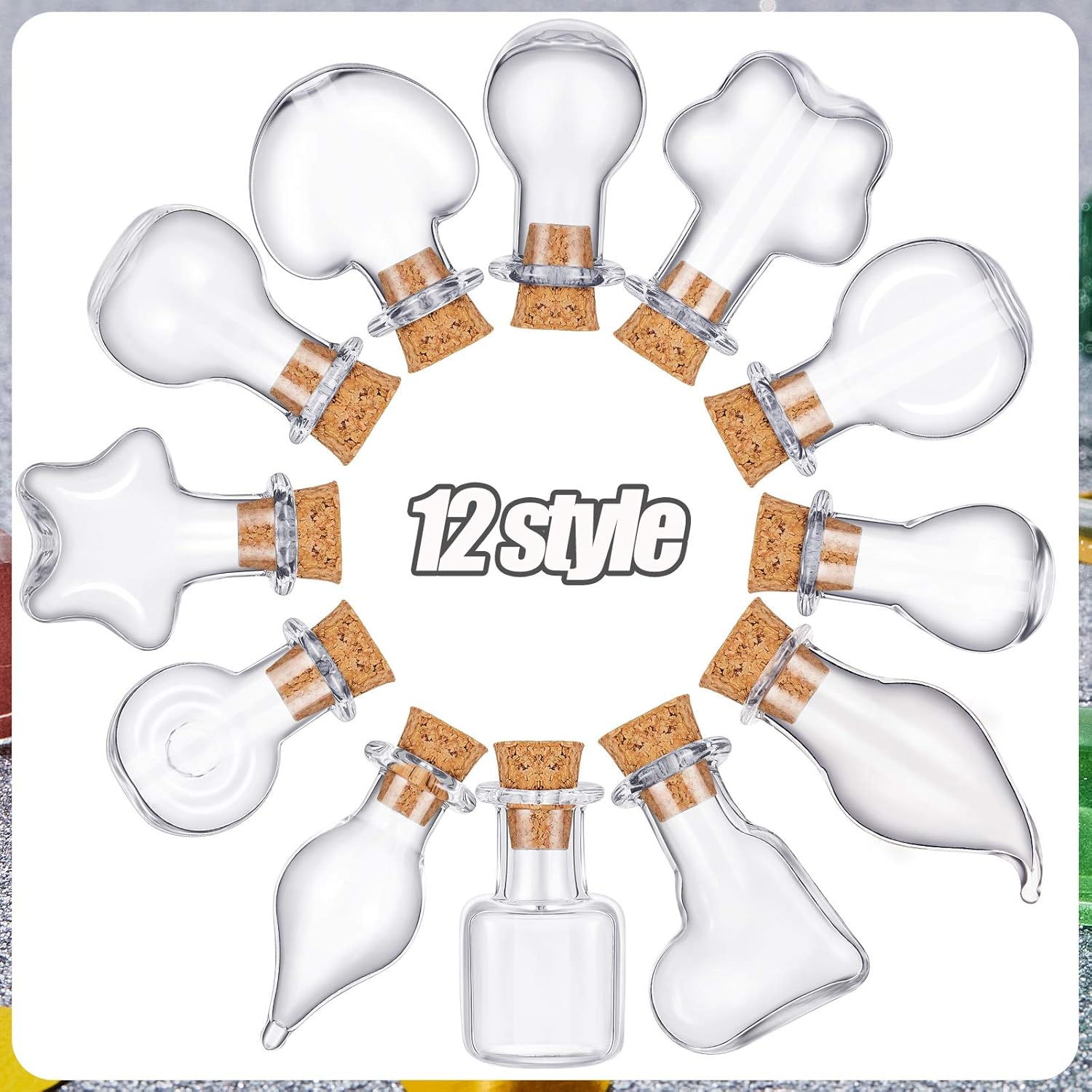 36 Pieces Mini Glass Cork Vials Wishing Drifting Cork Jars Clear Tiny Bottle with Cork for Wedding Party DIY Decoration Bead Containers Arts and Crafts DIY Projects, 12 Styles : Home & Kitchen