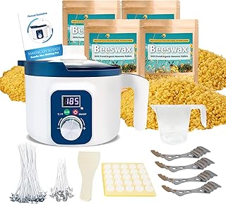 Beeswax Candle Making Kit for Adult, 4lb Wax for Candle Making, Including Organic Beeswax with Digital Wax Melter, Cotton Wick, Wick Stickers