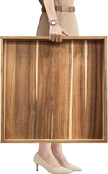 MAONAME Extra Large Ottoman Tray, 24" Square Acacia Wood Tray with Handles