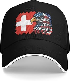 Baseball Cap America and Switzerland Switzer Helvetian Eagle Flag Classic Dad Cap for Men Women Adjustable Trucker Caps Snapback Hat Golf Hat Sports Caps Casual Hats Classic Plain Hats Black
