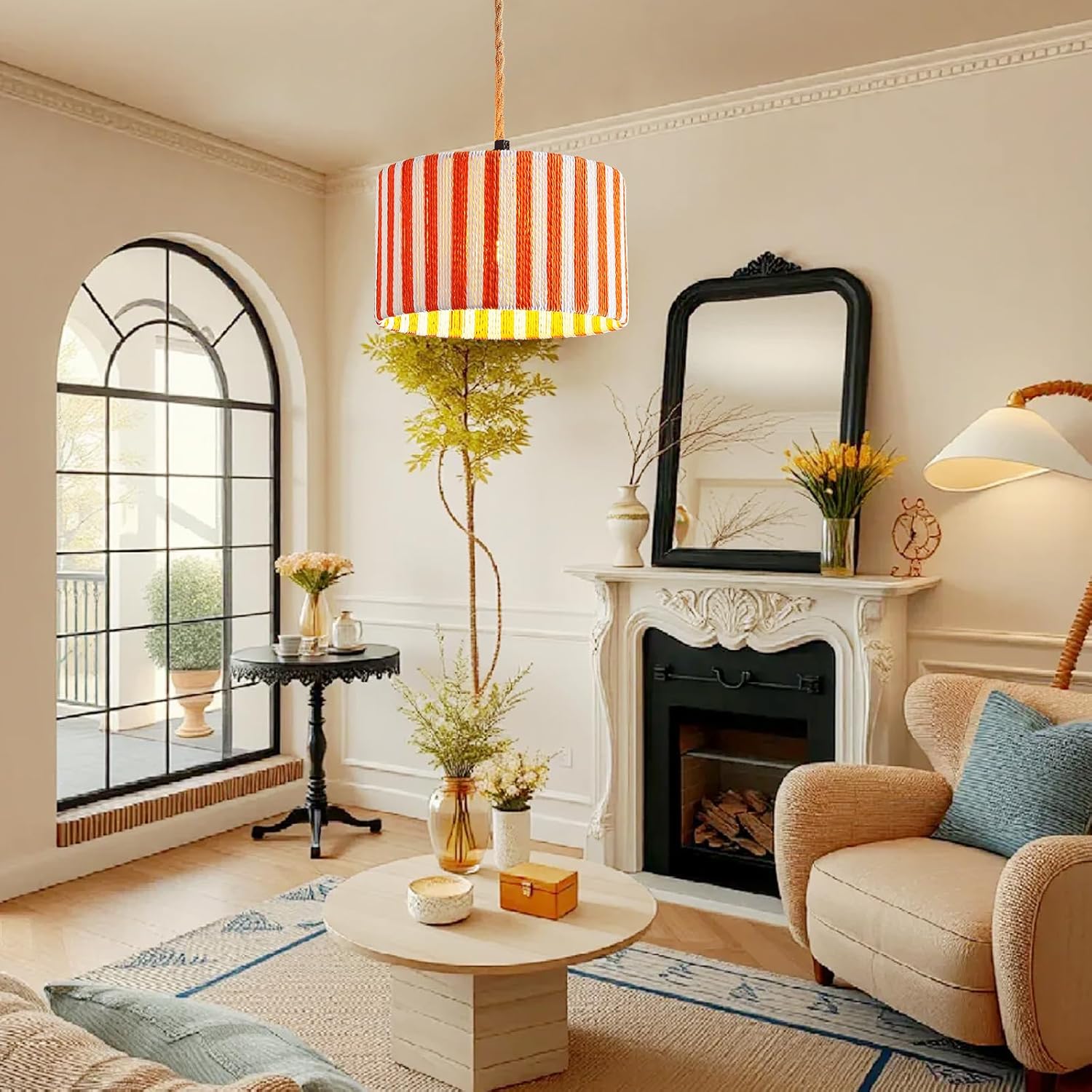 Rattan Pendant Light Plug in: Boho Hanging Lamp Plug in Boho Pendant Light Fixture for Living Room, Bedroom, Dining Room,Kitchen, E26 No Bulb