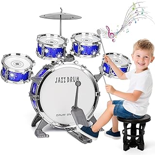 Upgrade Schlagzeug für Kinder 3-5 Kleinkind Spielzeug Alter 2-4 Jazz Drum Set mit Hocker Musikinstrument Spielzeug für 3 4 5 Jahre alte Mädchen Jungen Geschenke