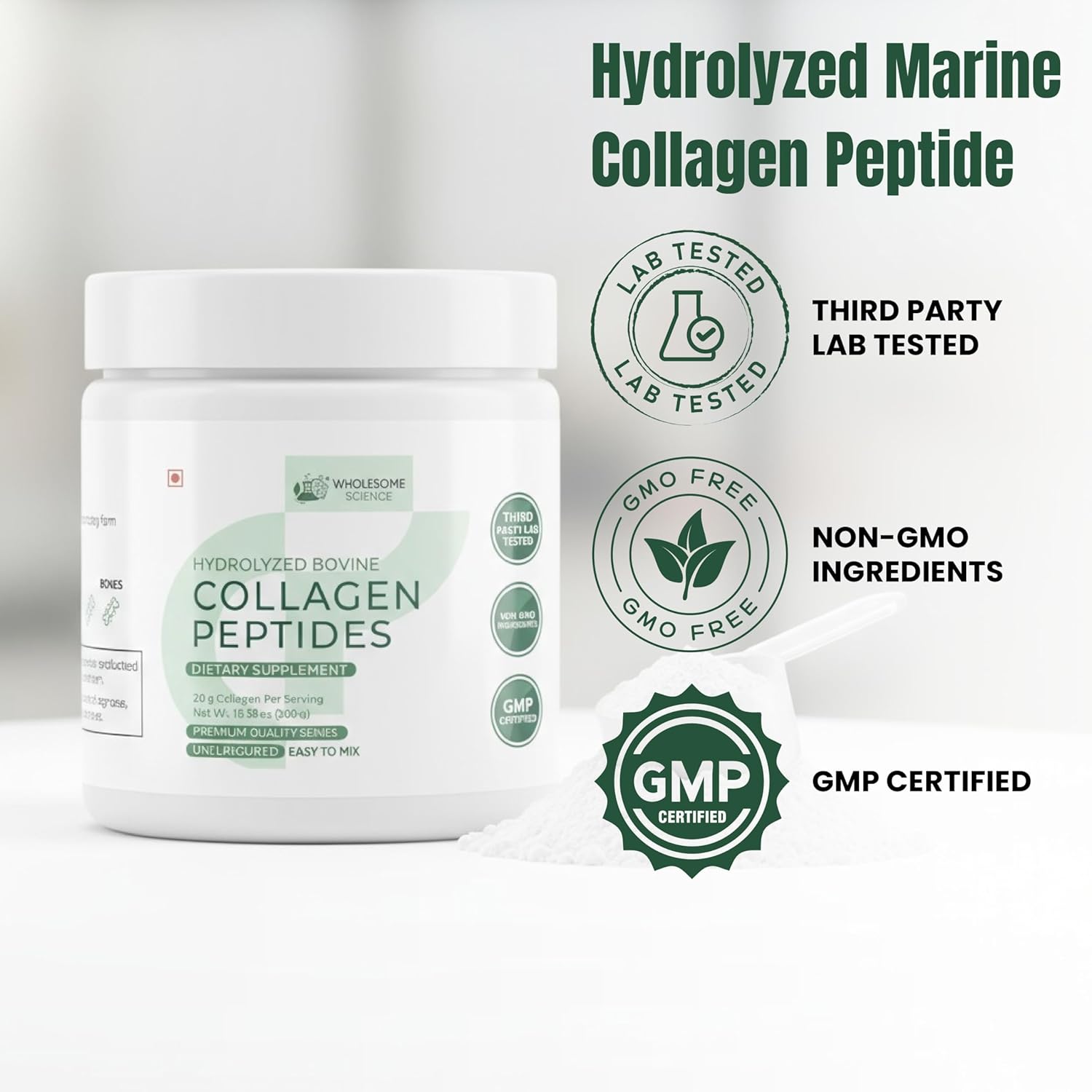 Hydrolyzed Bovine Collagen Peptides Powder – Easy-to-Mix Formula for Skin, Hair, Nails & Joint Health – 20 g per Serving, 2 Scoops, Non-GMO Supplement – Third-Party Lab Tested