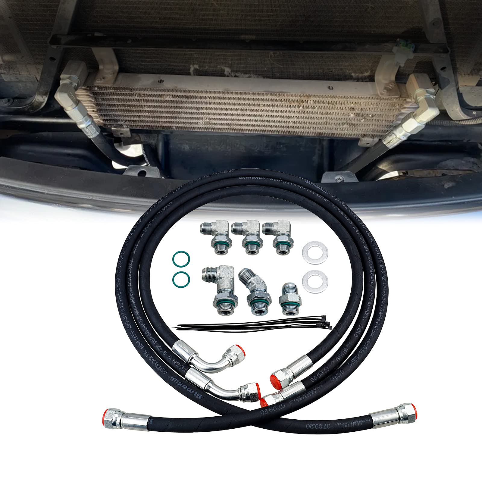 3mirrors Allison Transmission Cooler Lines & Fittings Adapters Heavy Duty, Braided Hose Compatible with GM GMC Chevy LBZ LMM Allison Duramax Transmission Lines(2006-2010)