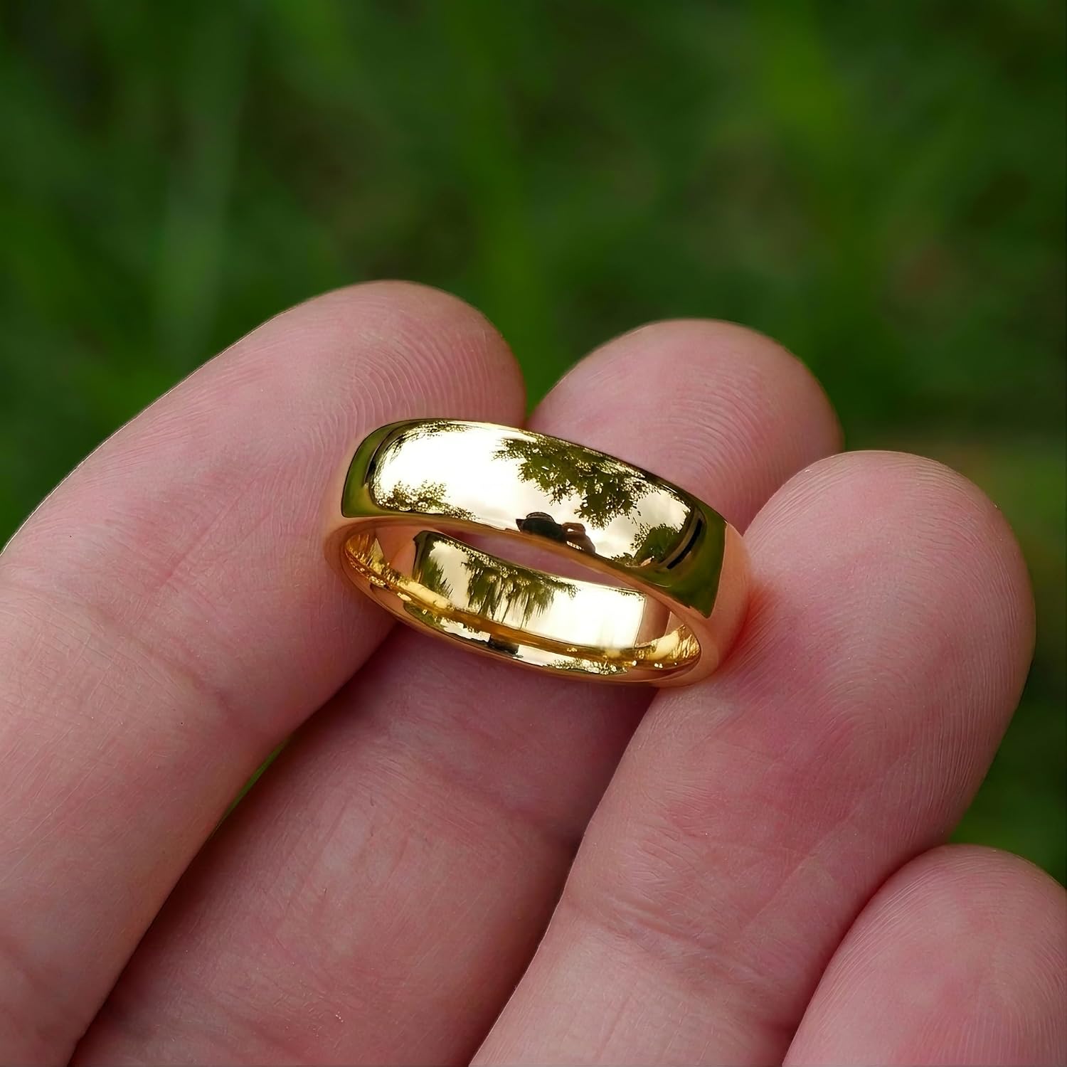 18K Gold Plated Tungsten Carbide Ring, 4/6/8mm Wedding Band with Art Card