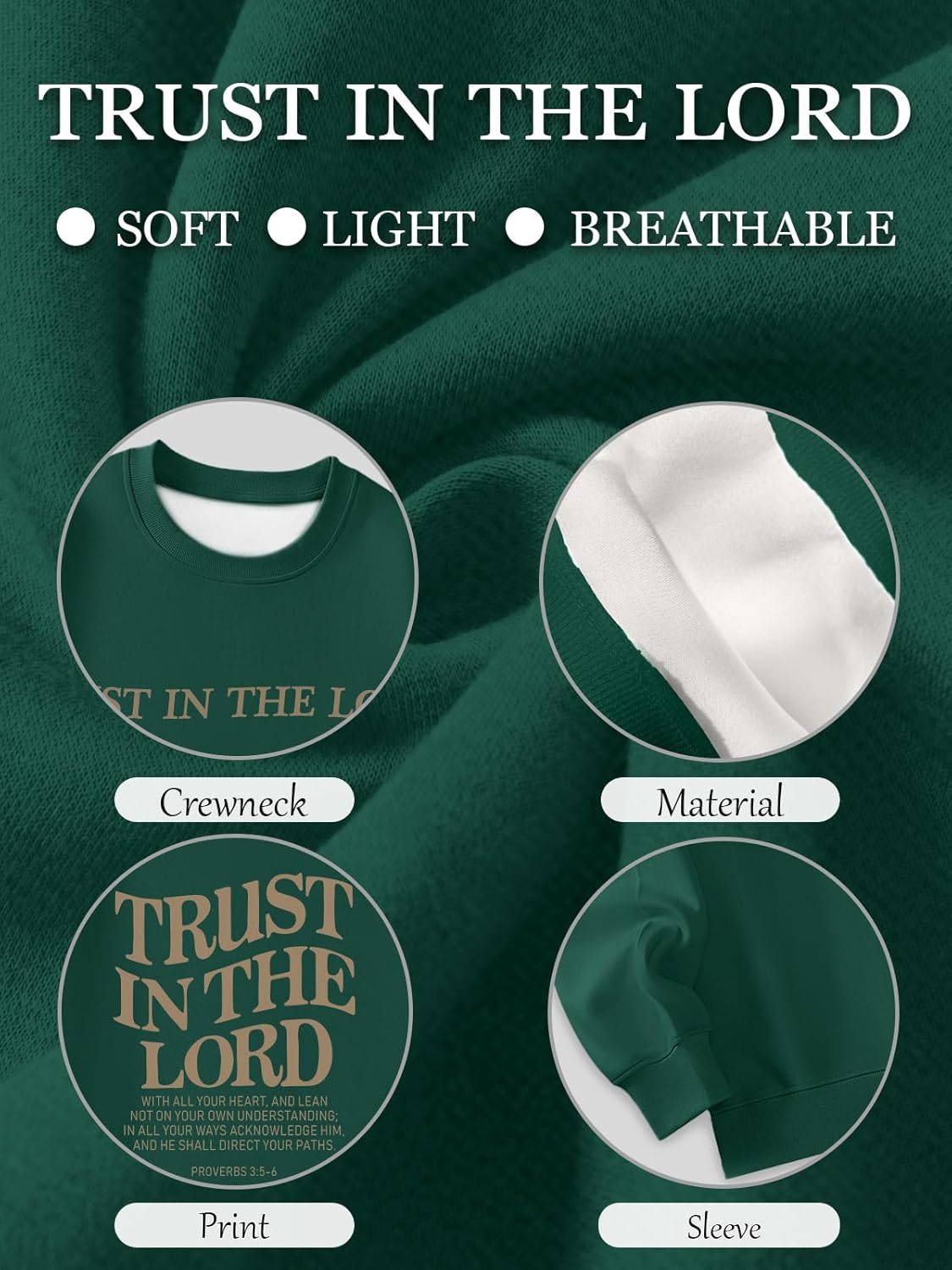 Tuislay Trust In The Lord Sweatshirt Bible Verse Christian Graphic Sweatshirts for Women Crew Neck Oversized Pullover Tops - Image 6