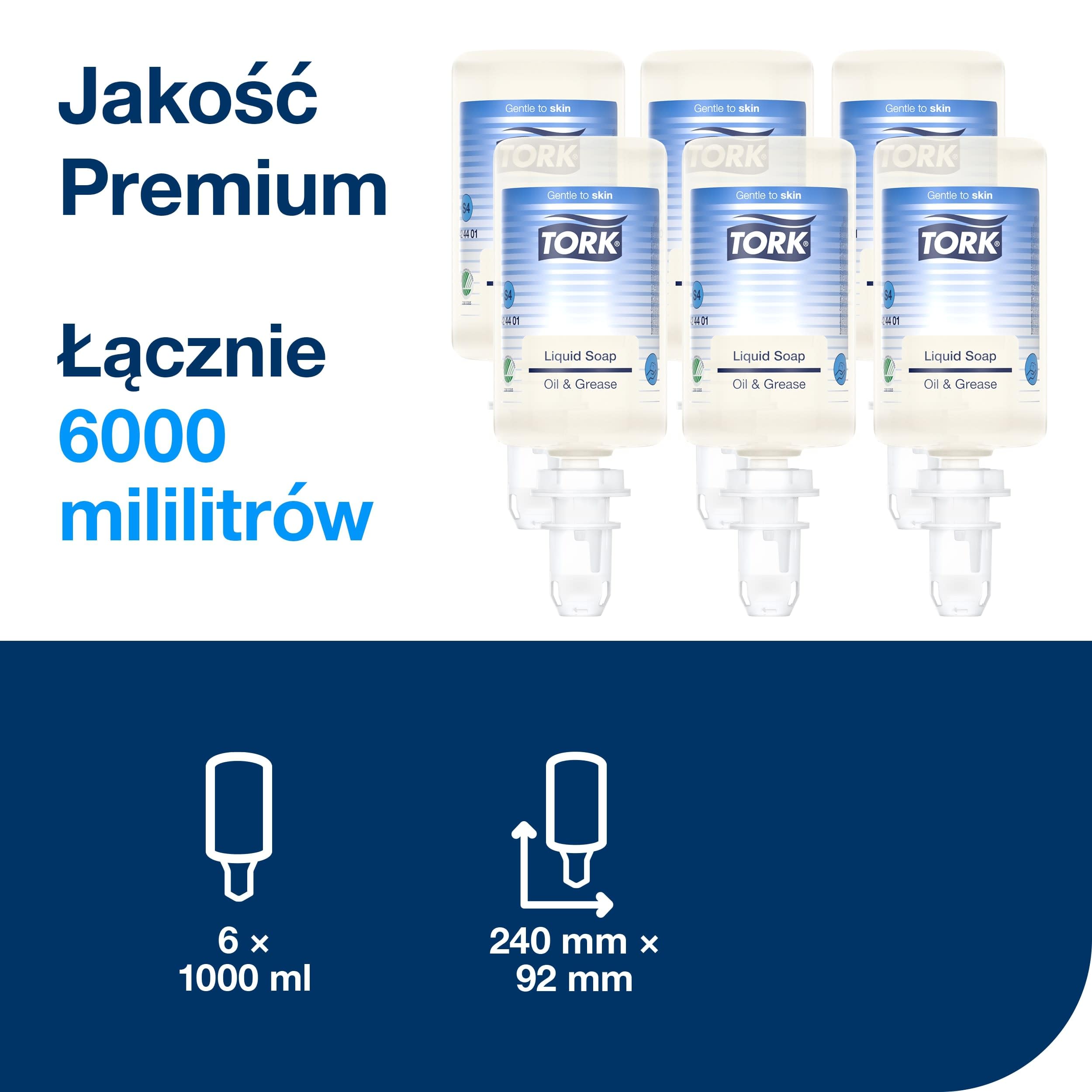 Tork Przemysłowe Mydło w Płynie S4, Testowane Dermatologicznie, 6 x 1000 ml, 424401