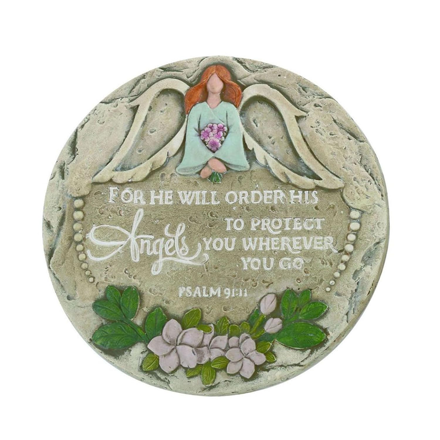 Cottage Garden for He Will Order His Angels to Protect - Psalm 91:11 - Multicolor 9 Inch Stone Outdoor Weathered Garden Stepping Stone