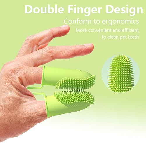 Miniatura 5 de 2 cepillos de dientes para perros, cerdas envolventes de 135, kit de cepillos de dientes de dos dedos para limpieza de dientes de perrosgatos,