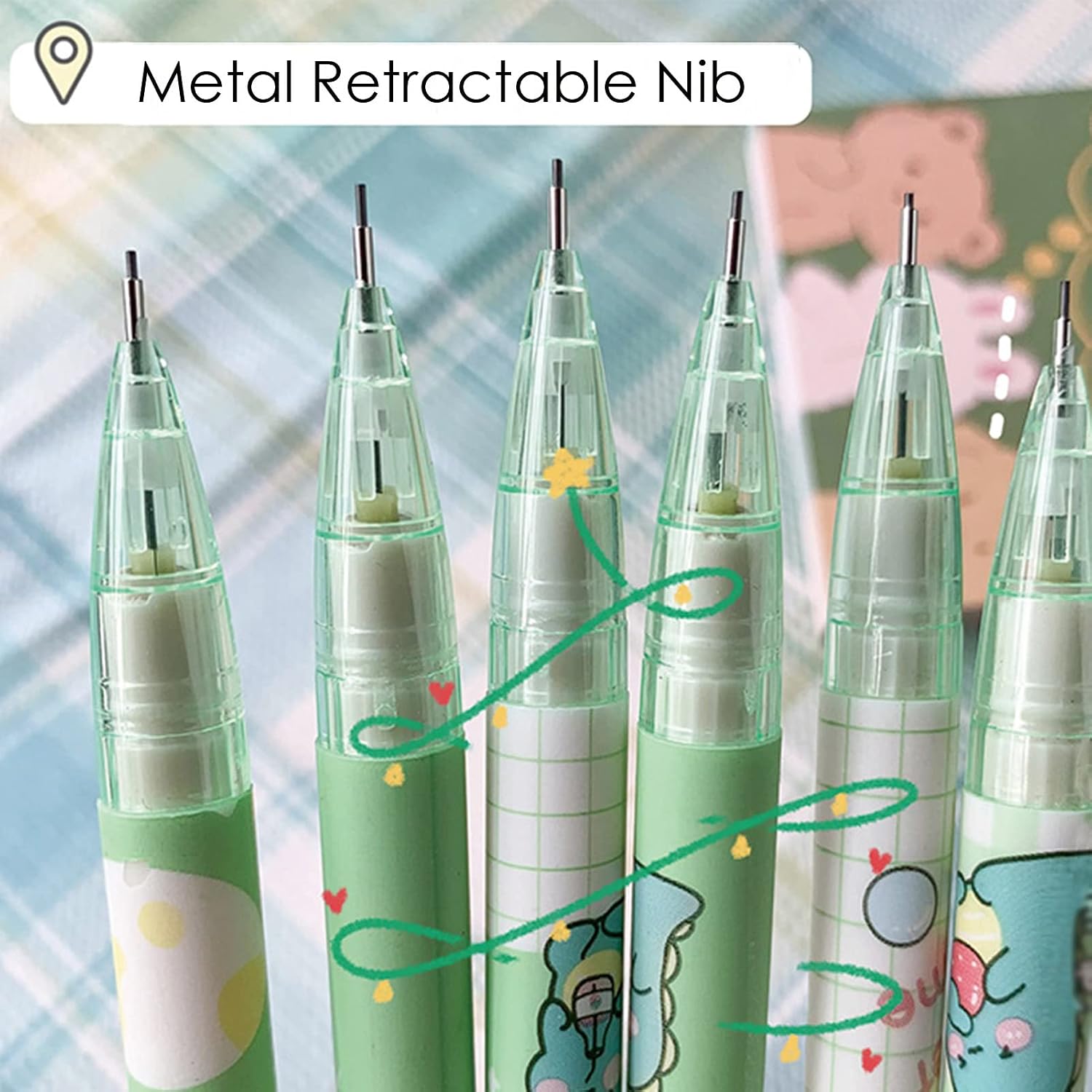 MOZXIRZ 4 Pcs Cute Mechanical Pencils with Eraser 0.5mm Cartoon Dinosaur Mechanical Pencil School Pencil for Women (4pcs Dinosaur + Refill) image 5