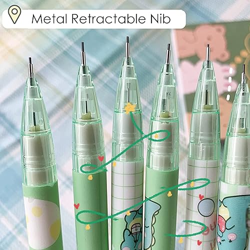 Miniatura 5 de 4 lápices mecánicos con borrador de 0.020 in de caricatura, dinosaurio, lápiz escolar para niños, niñas y mujeres (4 piezas de dinosaurio + repuesto)